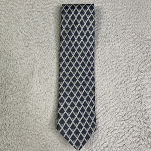 Giorgio Armani Cravattee Tie Silk Made In Italy Navy Blue Geometric